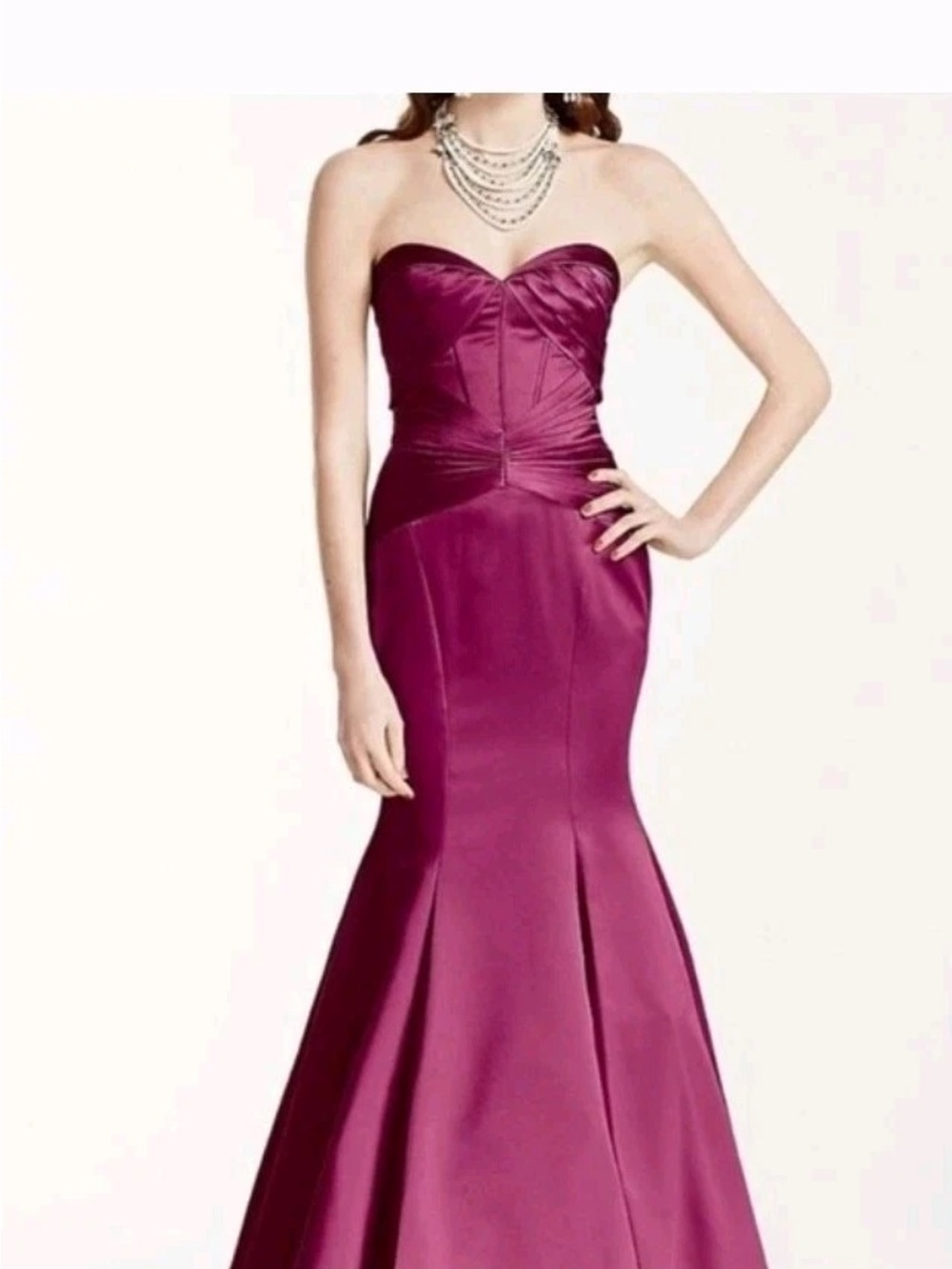 Truly Zac Posen Gown Mermaid Maxi Dress Bustier Pleat MAROON